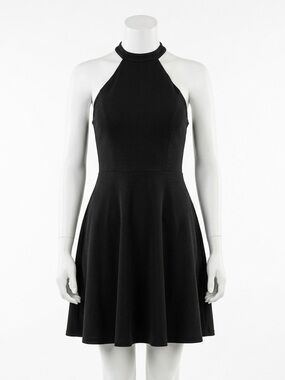 Lulus Black Halter Fit Flare Mini Dress Skater Formal Party Night Out Size XS